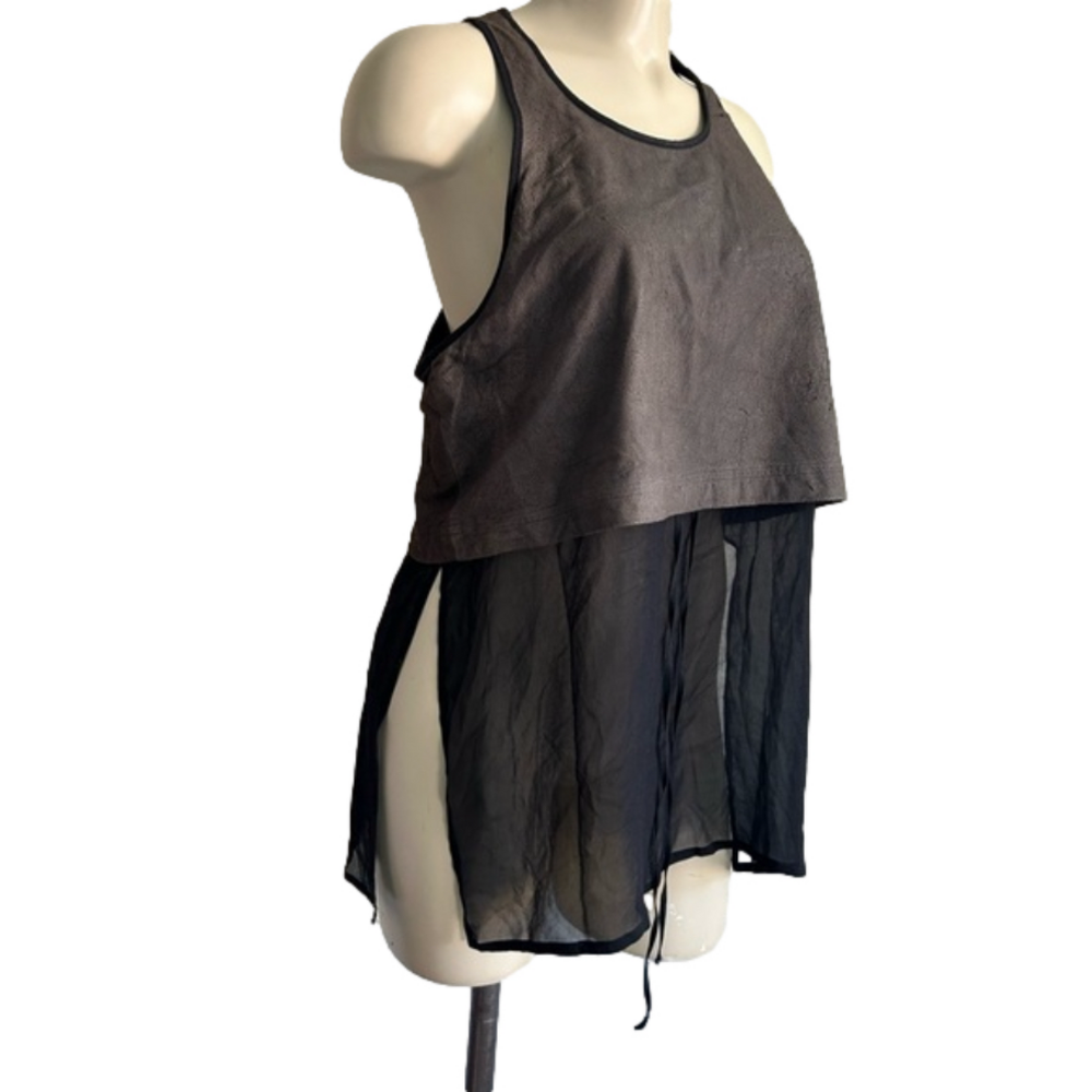 Isabel BENEHATO sleeveless silk / distress leather top .  SZ 42.Italy. As is